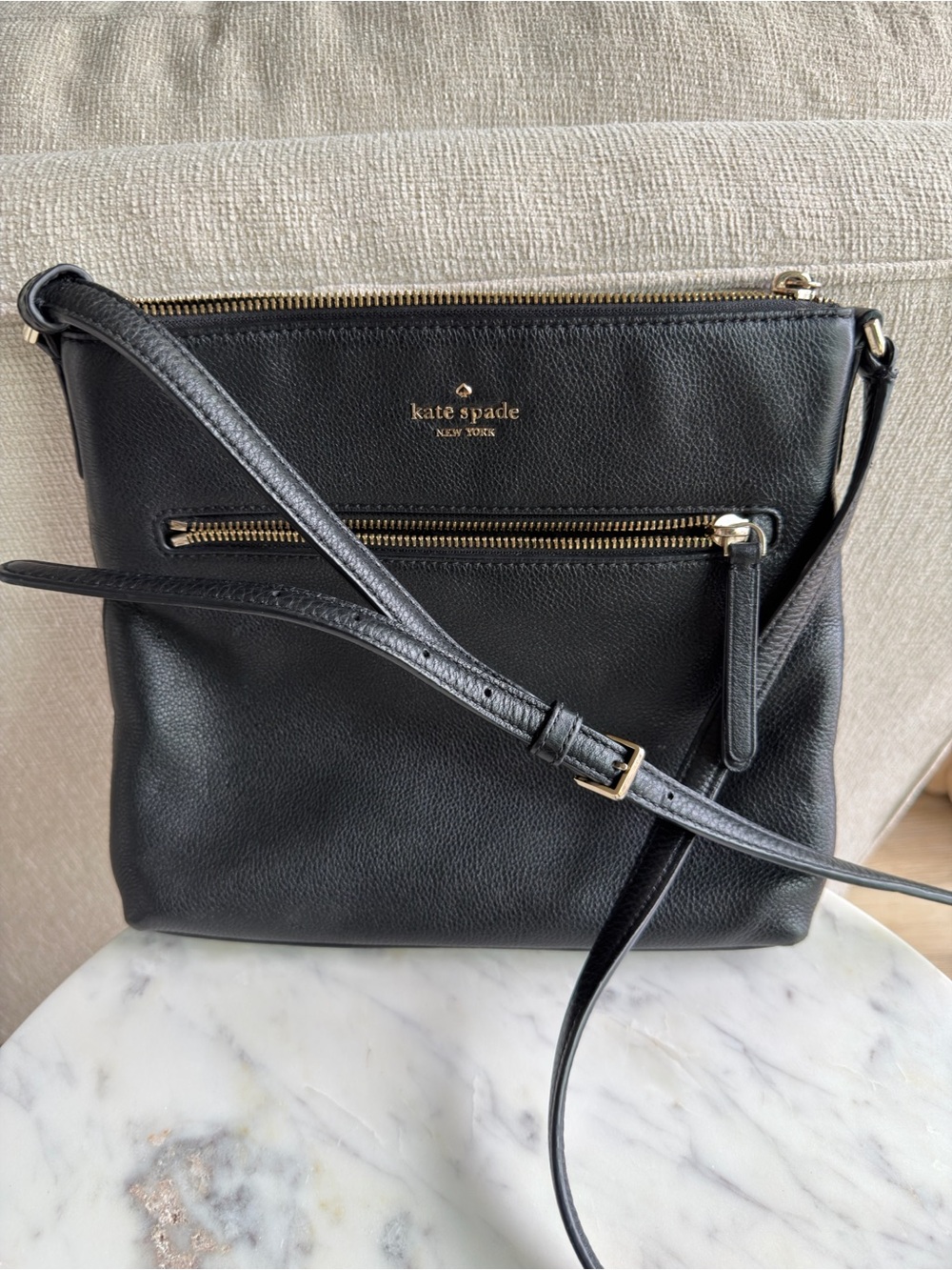kate spade Black Pebble Leather Crossbody with Gold Hardware